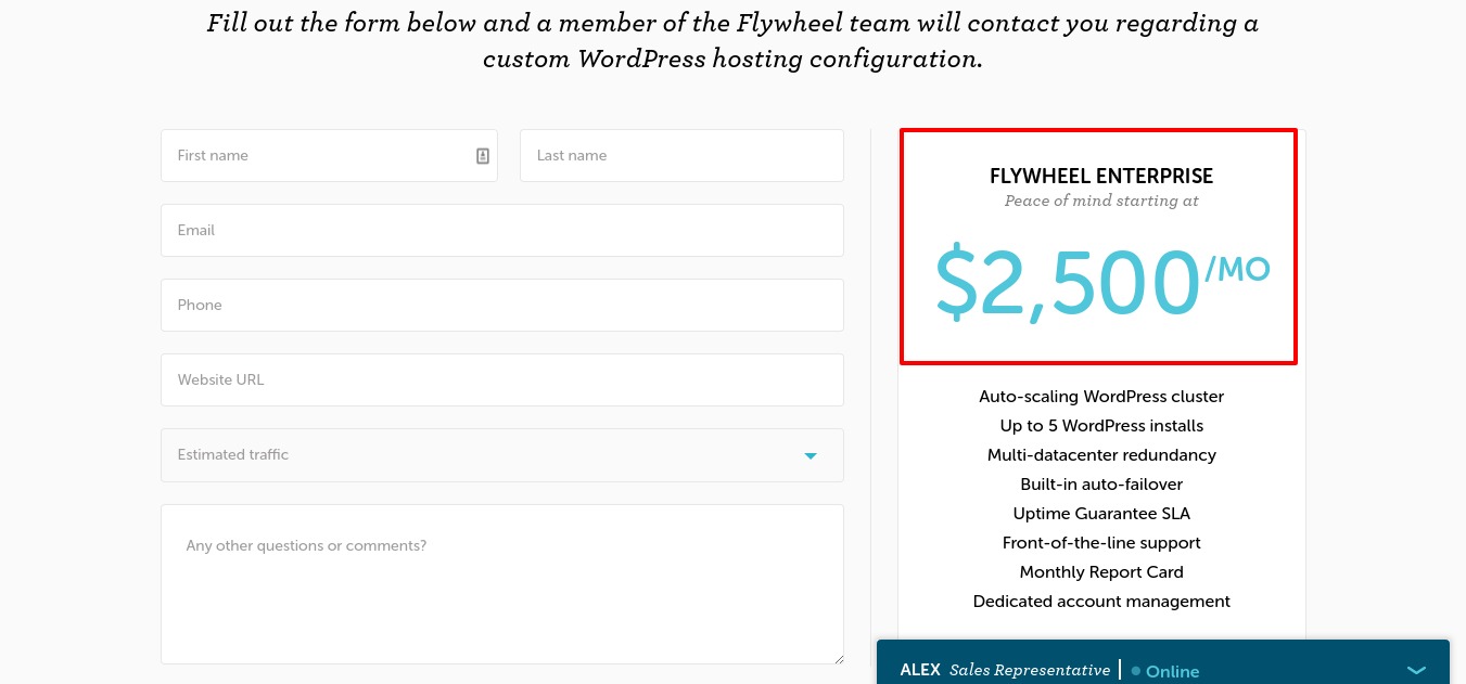 Flywheel Blue Enterprise WordPress Hosting Pricing